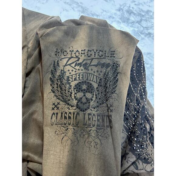 Voice Of California Queen Of The Road Long Jacket Open Cardigan S Tan Brown Moto - Picture 5 of 7